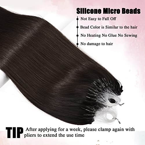 סני מיקרו לולאה שיער טבעי הרחבות 16 אינץ מיקרו חרוז שיער טבעי הרחבות 16 אינץ 2 כהה חום שיער הרחבות לולאה טבעת 0.5 גרם / גדיל