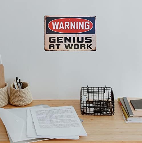 אזהרת ארלוד גאון בעבודה שלט פח קיר רטרו מתכת חדר במעונות עיצוב וינטג ' 12 איקס 8