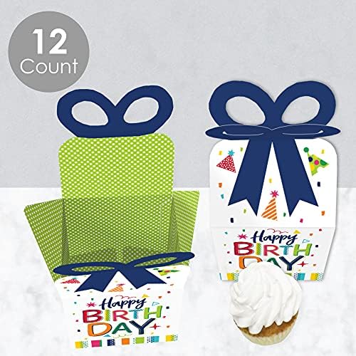 נקודה גדולה של אושר יום הולדת שמח עליז - קופסאות מתנה מרובעות לעדף - קופסאות קשת של מסיבת יום הולדת צבעונית - סט של