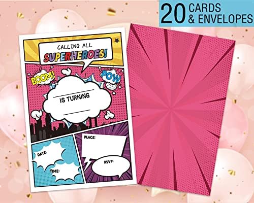Goxfoc מתקשר לכל הזמינות מסיבת יום הולדת של בנות גיבורות עם מעטפות 20 חבילות, קומיקס גיבור ילדים בנות מסיבת יום הולדת