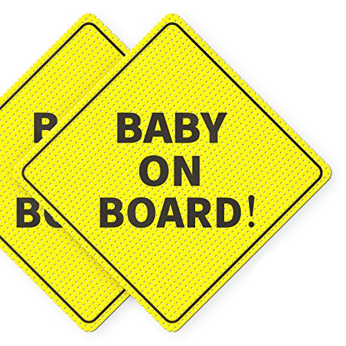 תינוק על סימן מדבקה על סיפון - חיוני למכוניות - 2 חבילה, 5 על 5 - צהוב בהיר וצפייה בעת היפוך - סימני הבטיחות הטובים ביותר