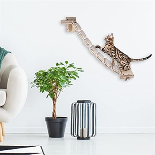 חתול עץ לחיות מחמד חתולים רב שכבתי לוח קיר תליית חתולי קיר מסגרת קנבוס חבל מוצק עץ חתולי השעיה גשר חתולי קיר רך סולם