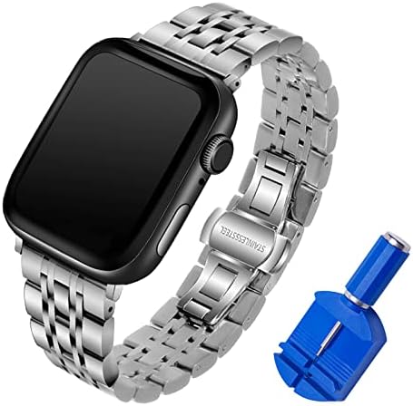Tuaeja תואם עם פס שעון Apple 38 ממ 40 ממ 41 ממ 42 ממ 44 ממ 45 ממ עסקים פלדת נירוסטה מתכת מתכת רצועת החלפת פס רצועה לסדרת IWatch