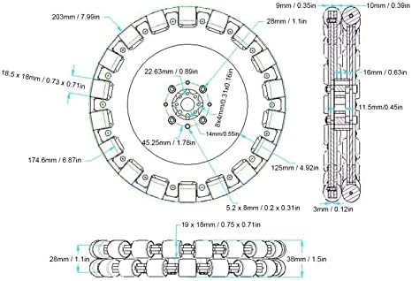 חלק גלגל אומני, רכזת סגסוגת אלומיניום ריצה יציבה תנועה לרוחב גמישה 8 אינץ 'גלגלים כיוונים לכיוון DIY UM5604-0014-0203)