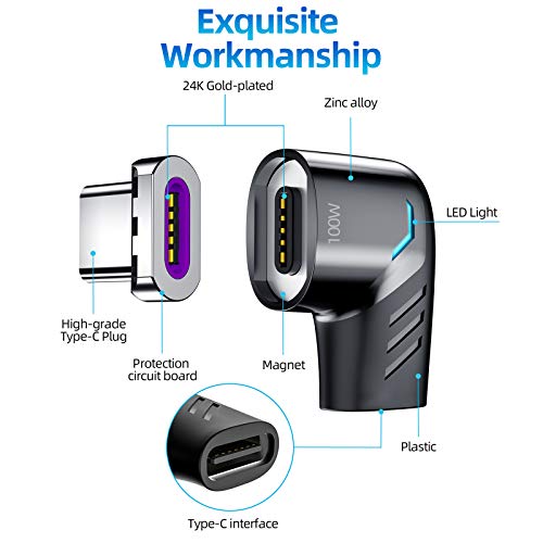 Qookiee Magnetic USB C מתאם סוג C מחבר זווית ימנית תמיכה ב- USB PD 100W מטען מהיר והעברת נתונים 480MB/S תואם ל-