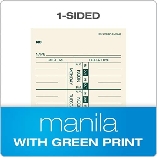 כרטיסי זמן צמרות, שבועי, 1-צדדי, 3-1 / 2 איקס 9, מנילה, הדפסה ירוקה, 500-ספירה
