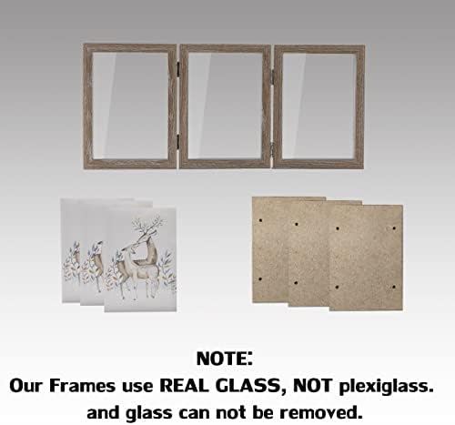 4x6 מסגרות תמונה משולשות צירים קופסת צללים MDF גרגר עץ עם זכוכית אמיתית 3 מתנה חובבת פתיחה אנכית