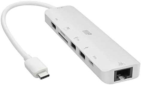 Monoprice 7-in-1 USB-C Multiport 4K HDMI מתאם, 4K@60Hz HDMI, קוראי כרטיסים, Ethernet ו- 100W משלוח חשמל, תואם ל- MacBook Pro/Air