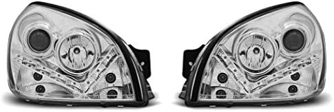 פנסי מציאות מדומה-1346 קדמי אורות רכב מנורות פנס פנסי נהג ונוסע צד סט שלם פנס הרכבה אור יום כרום תואם עם יונדאי טוסון 2004