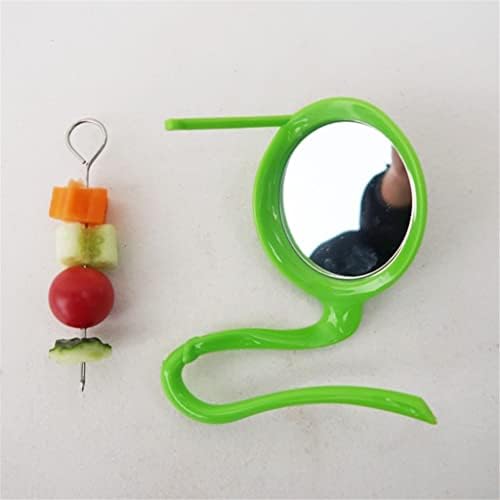 מראה ציפור, צעצוע לכלוב עם מעמד מוט פלסטיק מחזיק ירקות פירות מתכת מזין לציפורי אהבה פרושים כנריות עם גודל אחד