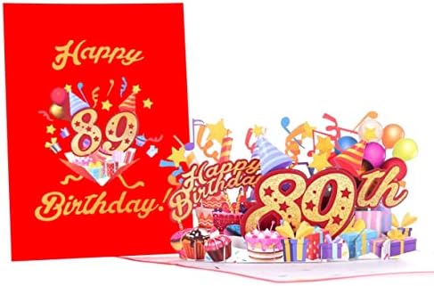 IGIFTS וכרטיסים שמחים 89 יום הולדת אדום תלת מימד 3D קופץ כרטיס ברכה - כרטיס יום הולדת מדהים 89 לאישה, גבר, שמחה