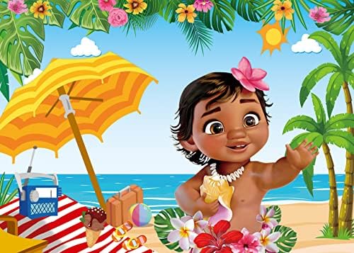 תינוק מואנה רקע קיץ הוואי חוף עצי דקל כחול אוקיינוס תמונה רקע לילדים תינוק מקלחת נסיכת בנות מסיבת יום הולדת קישוטים )