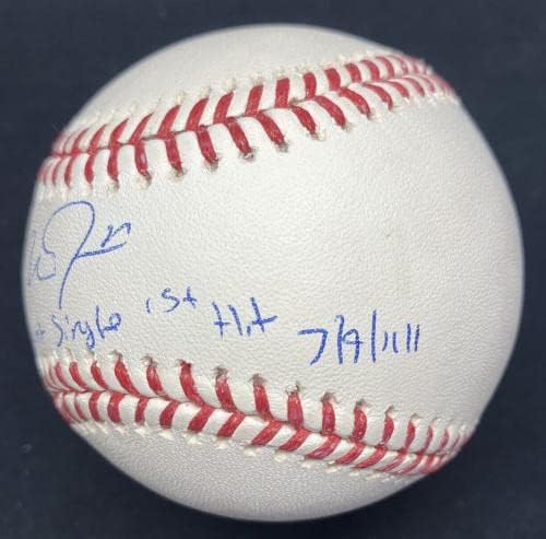 Mike Trout Bung Single Hit לראשונה 7/9/11 חתום בייסבול MLB HOLO - כדורי בייסבול חתימה