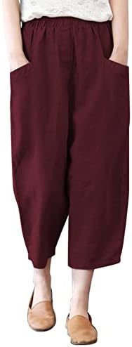 אתקיה נשים קצוץ מכנסיים מקרית נשים של מוצק צבע רופף גבוהה מותן כיס כותנה מכנסי קז ' ואל רחב רגל זיעה מכנסיים