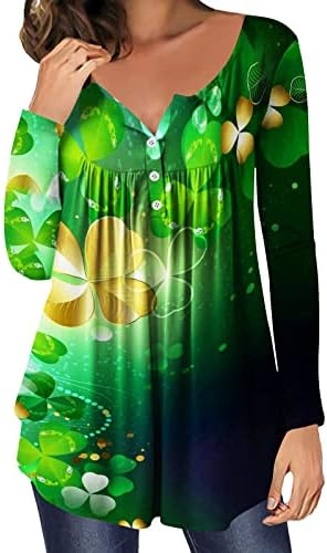 Pimoxv ירוק סנט פטריקס חולצות יום נשים קפלים מחבוא בטן טוניקת בטן ללבוש עם חותלות שרוול ארוך חולצת הנלי חולצה