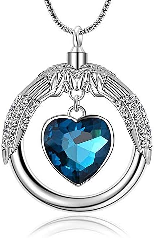 712 כחול לב קריסטל כד שרשרת עבור אפר חתיכה של שלי לב,חי בשמים שריפת גופות זיכרון מזכרת תליון עם כנף