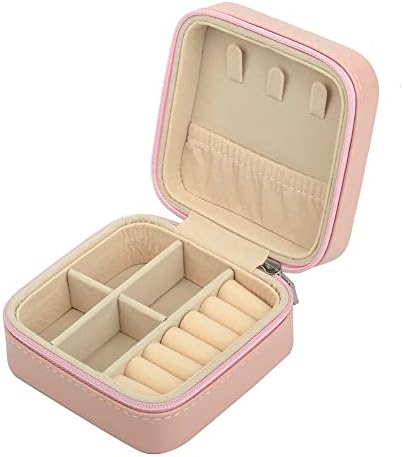 קופסת אחסון תכשיטים של ynxee מיני, עגילי קופסת רוכסן עור פו טבעות קופסת תכשיטים פשוטה, גודל: 4 x 4 x 2 , ורוד