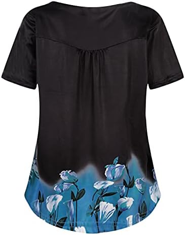 נשים קיץ חולצות פרחוני חולצה הנלי צוואר כפתור עד זורם חולצות טוניקת חולצות מקרית קצר שרוול לפרוע חולצה