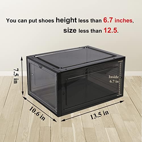 U-lian 8 חבילה קופסאות נעליים גדולות מפלסטיק קשיח, טיפה שחורה קופסת אחסון קדמית קדמית ניתנת לערימה, מיכלי נעליים XL בגודל