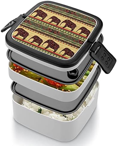 היפי אתני אפריקני פיל גראנג 'שבטי אצטק אמנות שכבה כפולה שכבה בנטו קופסת קופסת ארוחת צהריים מיכל ארוחה לעבודה מחוץ