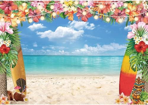 בד ליבוסי 7 על 5 רגל קיץ חוף הוואי רקע לצילום פרח טרופי לואאו הוואי קישוטים למסיבה אלוהה שמיים כחולים אוקיינוס עלים דקל
