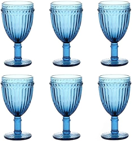 כוסות יין כחולות של AMZCKU סט של 6 - משקפי גביע אצילים כלי זכוכית צבעוניים