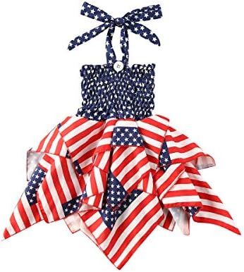 אידדולקה יום עצמאות תלבושת פעוטות שמלת תינוקות פרוע שמלה 4 ביולי שמלת פס פס דגל אמריקאית שמלה מתלה