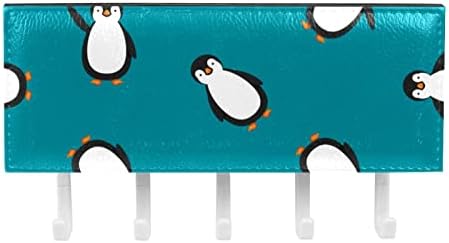 מארגן מתלים כחול פינגווין עם 5 ווים מדף מדף מטבח קיר מדף אחסון רב -פונקציונלי