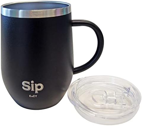 Sip Eazy Pink 12oz 18/8 כוס, ידית ומכסה מבודדת אל חלד - שומר על המשקאות שלך חמים עד 6 שעות עד 24 שעות - קפה,