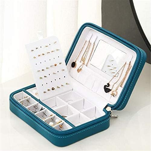 קופסת תכשיטים של רוכסן עור PU נייד עם מארגן תכשיטים למראה מארגן תכשיטים רב -תכליתיים.