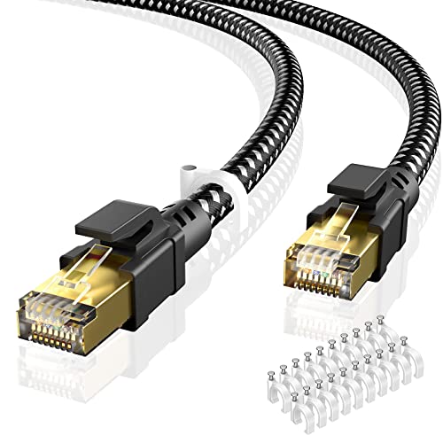 Busohe Cat 8 כבל Ethernet 30ft, מהירות גבוהה מוגנת כבדה כבדה RJ45 LAN כבל רשת אינטרנט, 40 ג'יגה -ביט לשנייה 2000