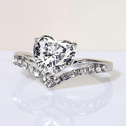 טבעת אירוסין של זירקוניה מעוקבת, טבעת כלה חתונה, סוליטייר זהב צהוב 4-יום יום השנה טבעות הבטחה
