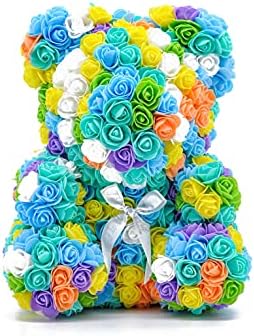 אוסף ווטרפורד דוב ורדים גדול עם קופסה - קישוט טדי צעצועים בעבודת יד עם פרחים וסרט מלאכותיים - מתנה ליום הולדת, יום נישואין,