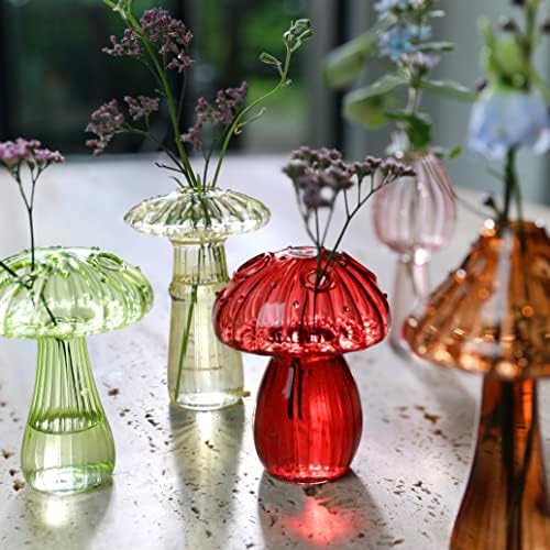 אגרטל הפטריות הדקורטיבי של חפהף, אגרטל פרחים עדין, תפאורה לחדר קוטגקור, אגרטל זכוכית ירוקה ייחודית לקישוטים לבית/מטבח/משרדים