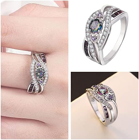טבעות הבטחה לנשים בצורת לב טבעת אירוסין קשת זירקוניה בצבע זירקוניה טבעת תכשיטים מתנות טבעת נישואין