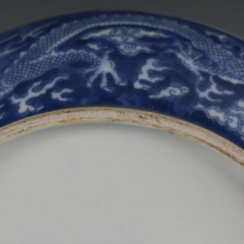 Geltdn בסגנון סיני סלון ביתי צלחת קרמיקה ג'ינגדז'ן צלחת קרמיקה עתיקה צלחת דרקון כחול לבן
