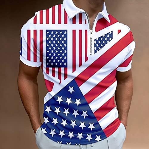 שרוול קצר שרוול רופף דגל אמריקאי של גברים חולצה פטריוטית לגברים 4 של יולי שרירים להנמיך צווארון כותנה חולצות
