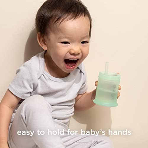 כוס אימון סיליקון אולבייבי עם מכסה קש / כוס שתיית מים לתינוקות / 6 + מו תינוקות עד 12-18 חודשים פעוט / כוס קש לילדים