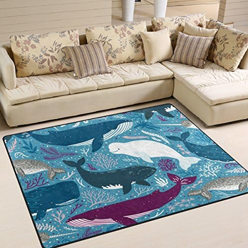 ColourLife שטיחים קלים שטיח שטיחים שטיחים רכים שטיח שטיח שטיח בית לקישוט בית לילדים סלון 63 x 48 אינץ 'לוויתנים