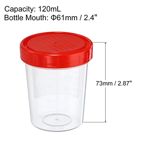 כוסות מדגם פטיקיל 120 מיליליטר, מכסה בורג הוכחת דליפת מכולות מדגם 5 מארז למעבדה בבית, אדום