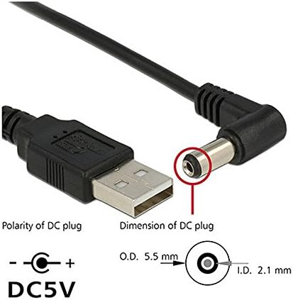 80 סמ USB ​​2.0 סוג סוג זכר עד זווית ימנית 90 מעלות 5.5 x 2.1 ממ DC 5V תקע תקע חבית כבל מחבר חבית