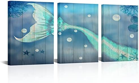 הומוארט בתולת ים עיצוב אמבטיה עיצוב בת ים ציור הדפסות תמונה על קנבס אלמוגים מרקם עץ מרקם עץ רקע יצירות אמבטיה כחולה