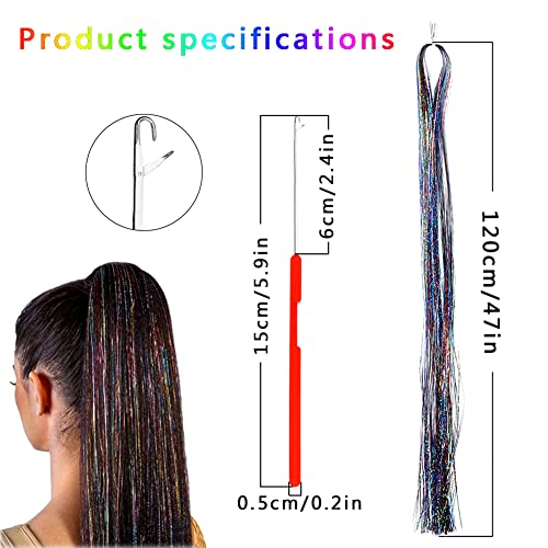 שיער טינסל 47 סנטימטרים שיער טינסל ערכת 1200 גדילים טינסל שיער הרחבות פיות שיער טינסל ערכת, שיער מתיחה ערכת,