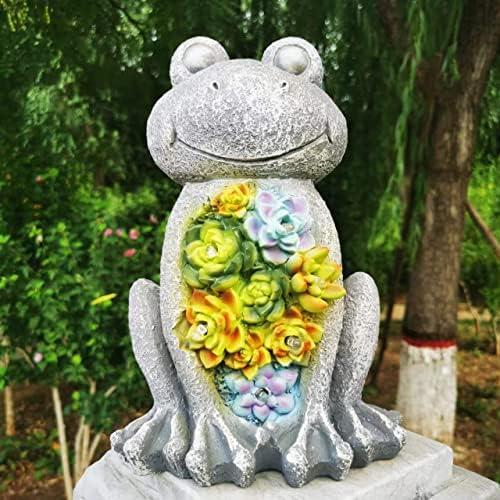 פסלי גן Tastyhome צפרדע פסלון - תפאורה לגינה המונעת על ידי סולארית מבחוץ, פיסול גן ופסלים לעיצוב חצר דשא פטיו, פסלי חוץ