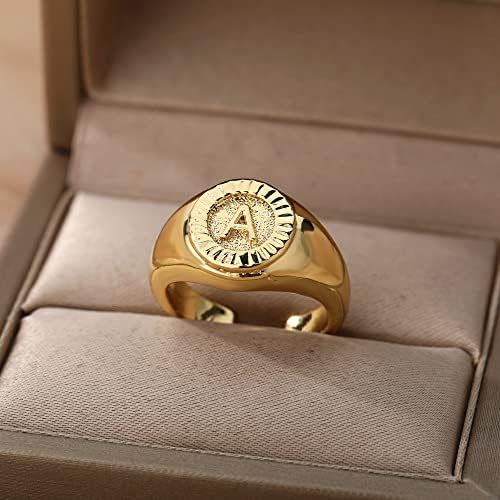 בציר ראשוני מכתב חותם טבעות לנשים טבעת עגול פתיחת זהב מכתב טבעת תכשיטי חתונה-98779