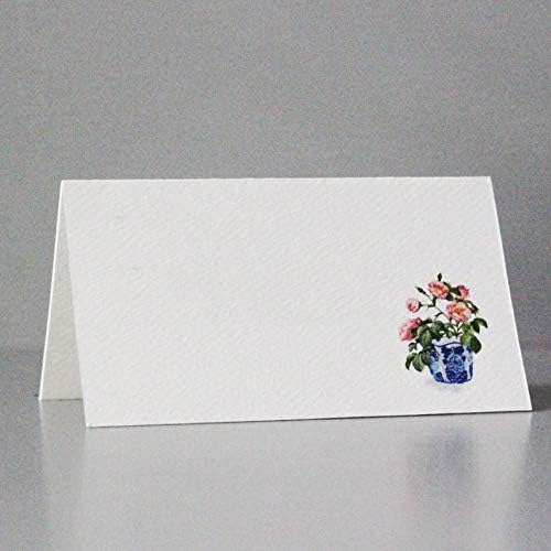 ננסי ניקו כרטיסי מקום-סיר כחול ולבן עם פרחים ורודים לחתונות, מקלחות, ומסיבות ערב. שולחן אוהל סגנון, הבקיע