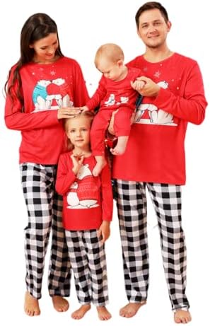 מערכות פיג'מה משפחתיות תואמות לחג המולד עם דוב קוטב שרוול ארוך משובץ מכנסיים ארוכים חג המולד.