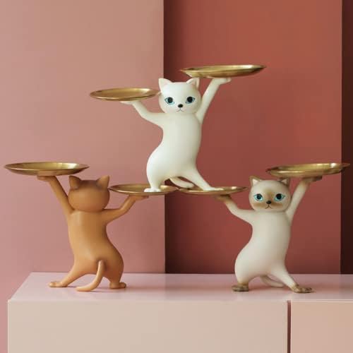 פסלוני מגש דקורטיביים של שרף שורף הלטיה, פסלוני פסל חתולים קסומים ריקודים מצחיקים למגשי פסל חתולים מצחיקים עבור עיצוב שולחן
