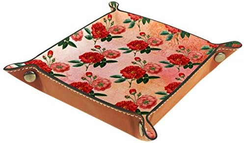 LYETNY אדום ורד פרחוני דפוס אהבה מארגן רומנטי מגש אחסון מיטה מיטה קאדי שולחן עבודה מגש החלפת ארנק מפתח קופסת מטבעות