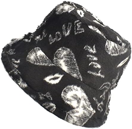 כובע חורף לנשים נשים דפוס לב חורף כובע דייג דלי אטום לרוח תרמית לנשים לילדות